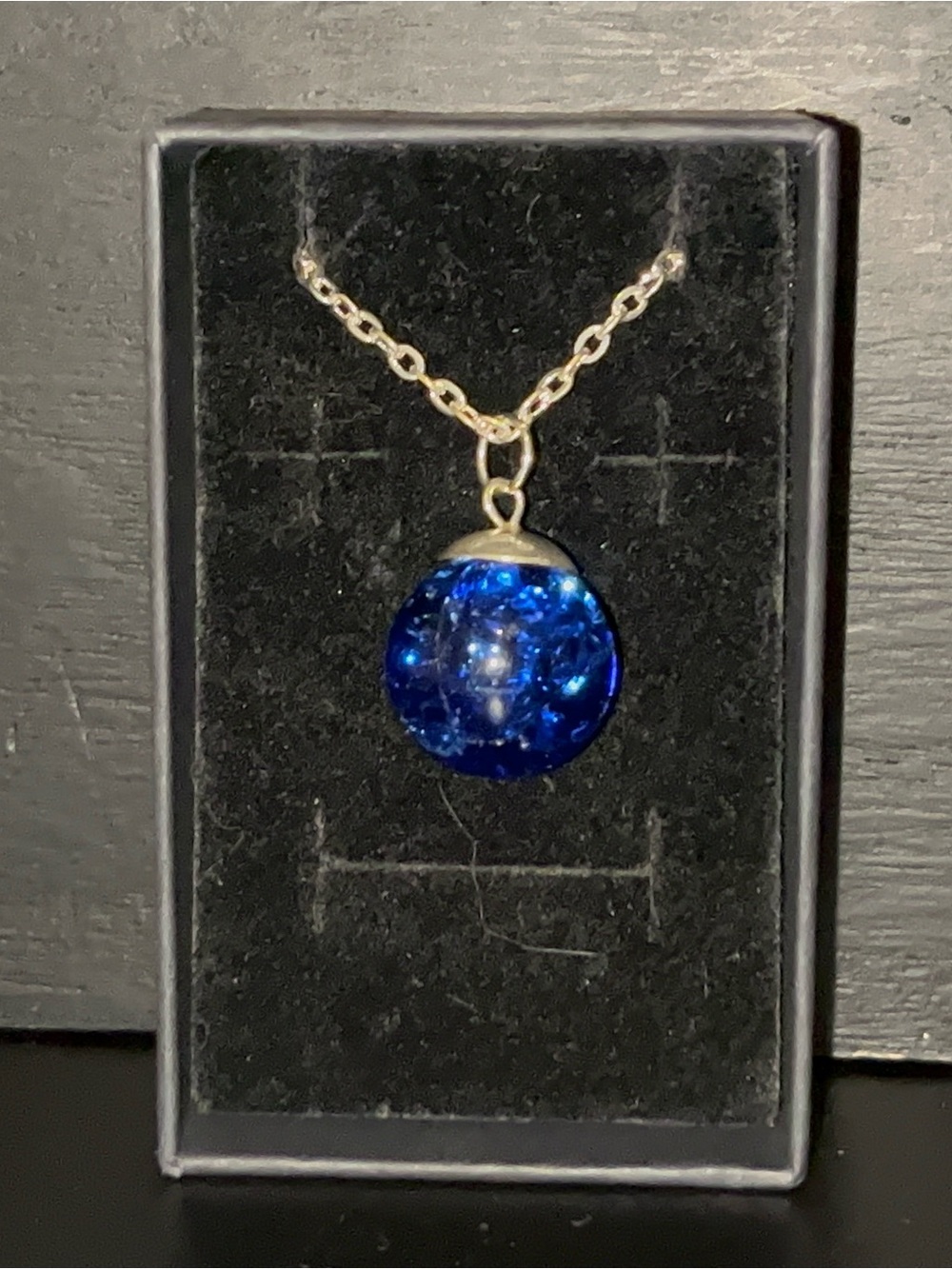 Cobalt Blue Glass Orb Pendant Necklace